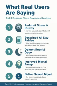 An infographic summarizing the top 5 benefits from CortiSync user reviews, including stress reduction, better sleep, and improved energy.