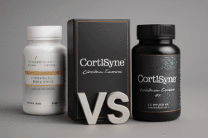 CortiSync vs other supplements comparison, featuring bottles of CortiSync, Cortisol Manager, and Thorne Cortrex in a showdown.