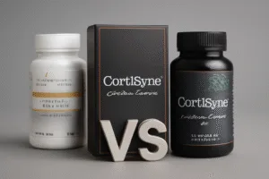 CortiSync vs other supplements comparison, featuring bottles of CortiSync, Cortisol Manager, and Thorne Cortrex in a showdown.