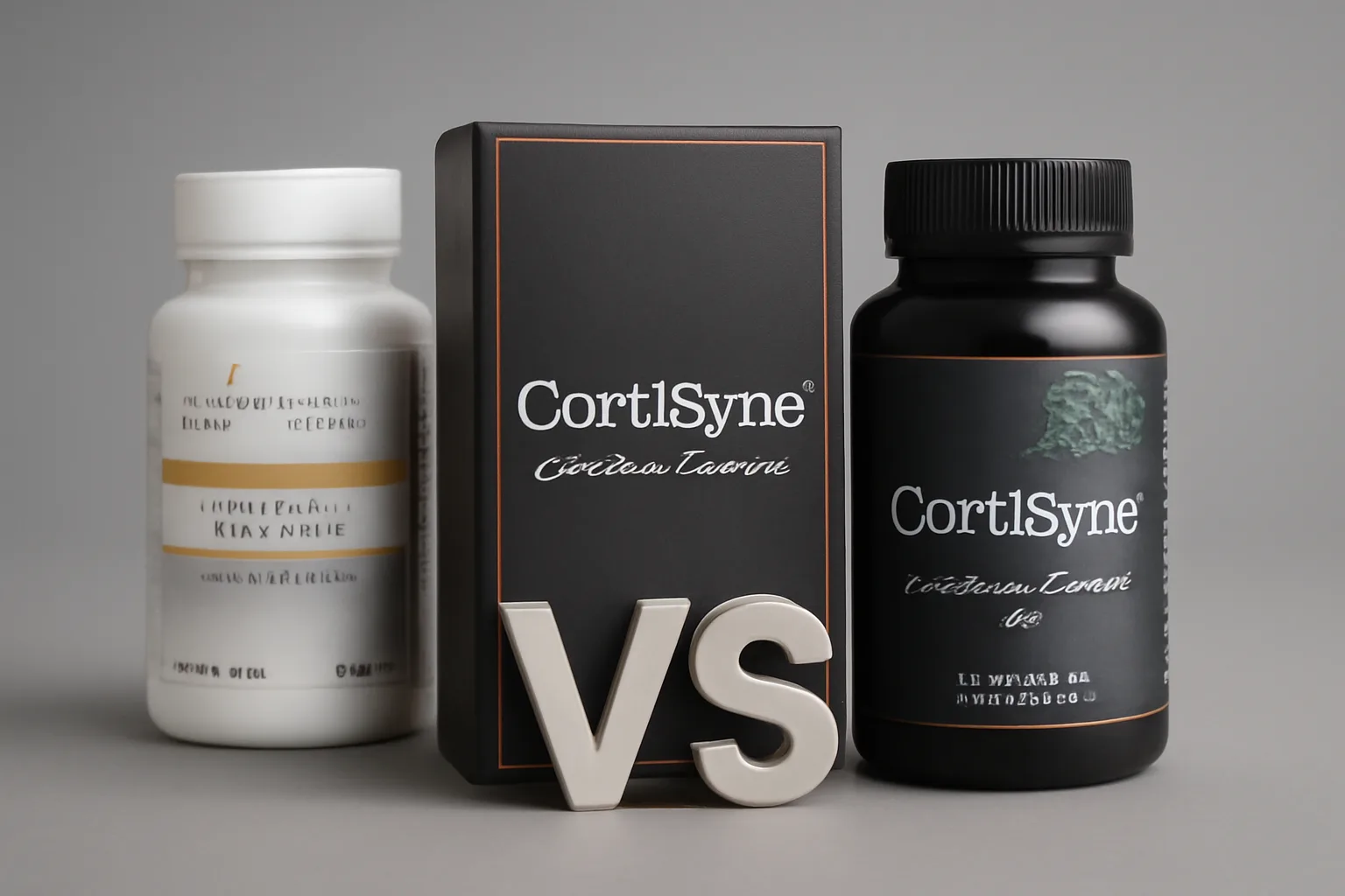 CortiSync vs other supplements comparison, featuring bottles of CortiSync, Cortisol Manager, and Thorne Cortrex in a showdown.