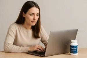 buy CortiSync online – woman comparing best offers and using discount code 618161