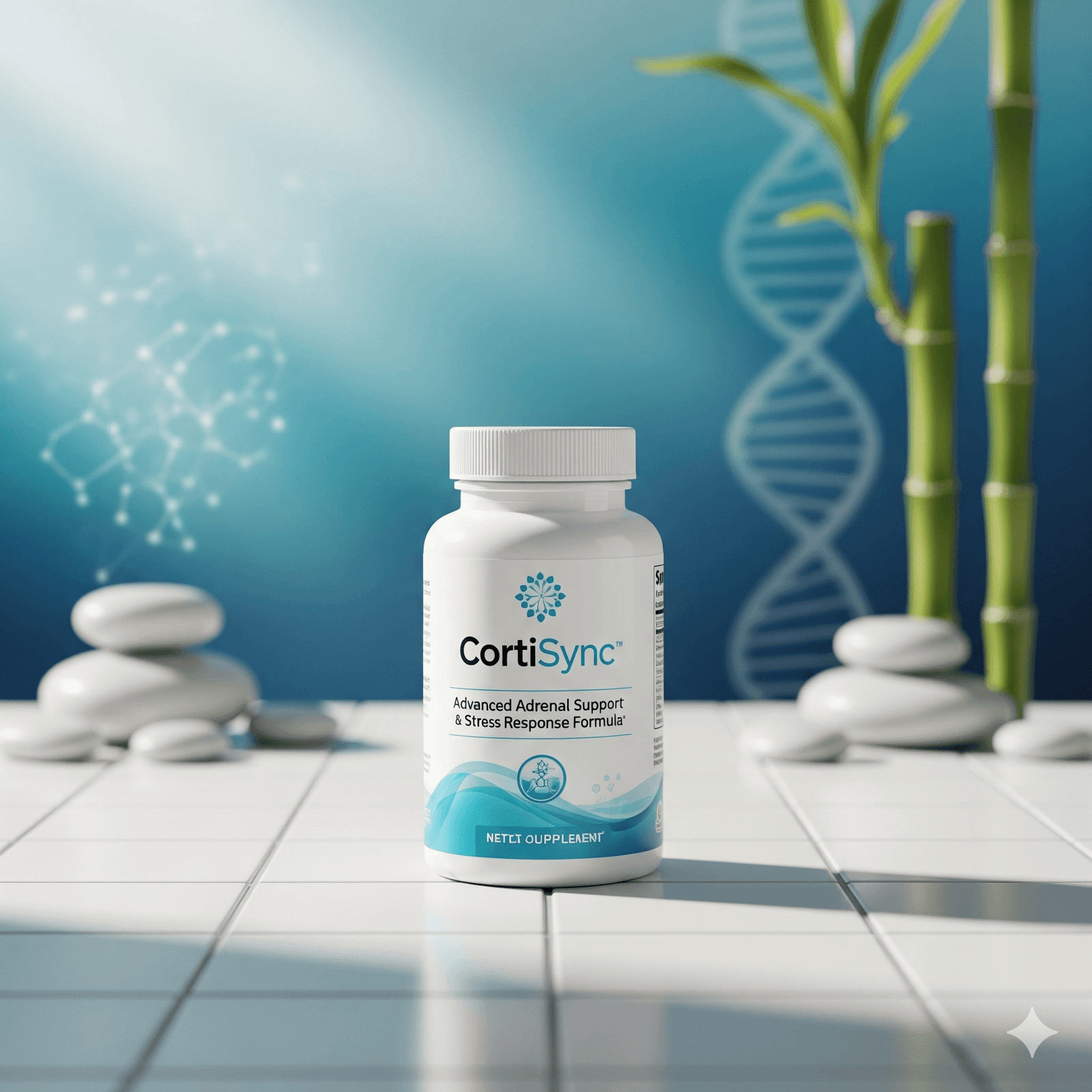 PrimeGENIX CortiSync supplement bottle for stress and cortisol management
