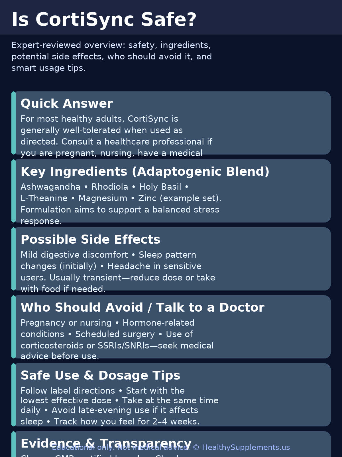 Is CortiSync safe infographic — safety, ingredients, side effects