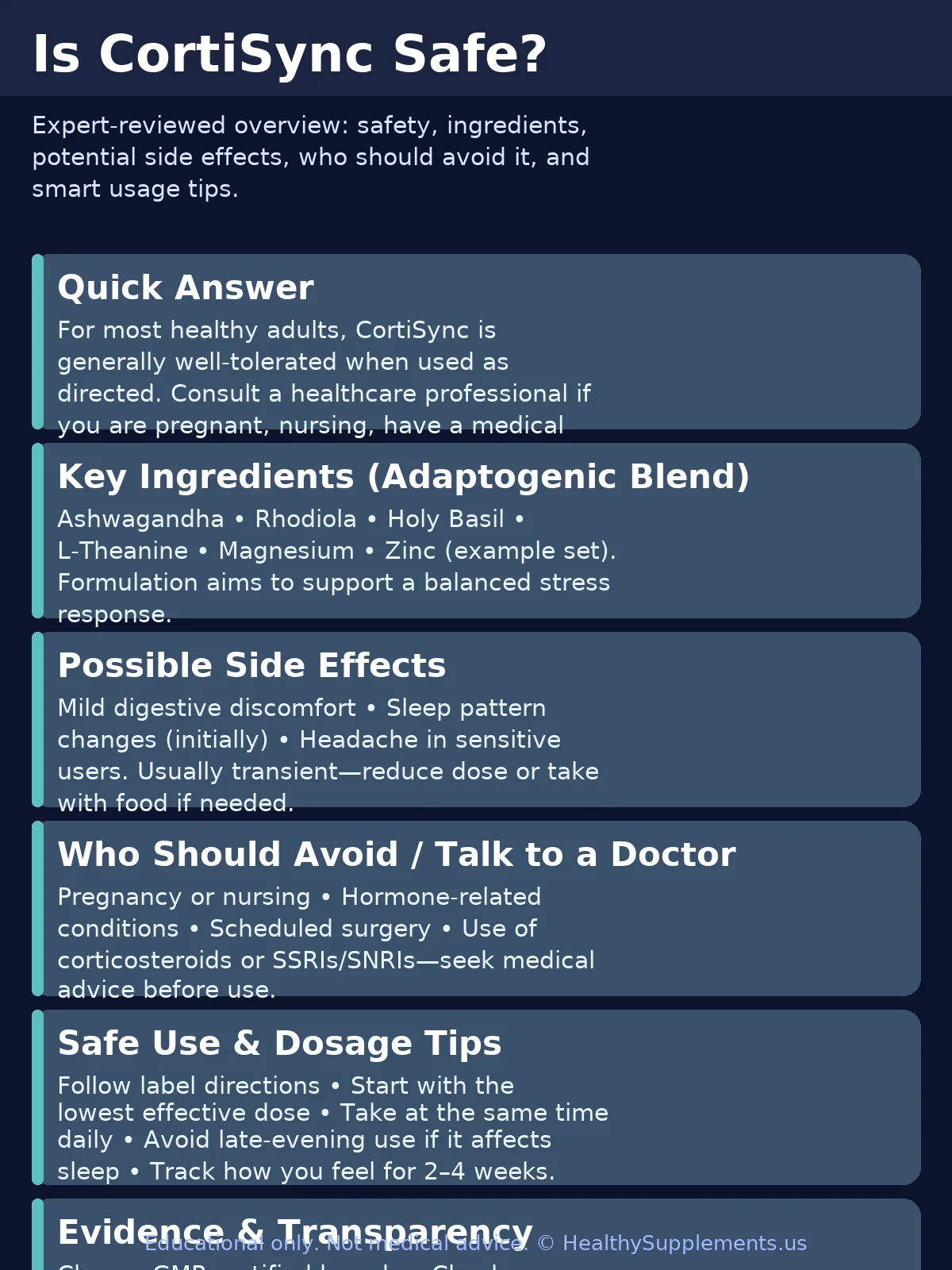 Is CortiSync safe infographic — safety, ingredients, side effects