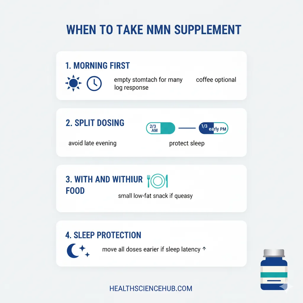 Infographic timing cues for when to take nmn supplement