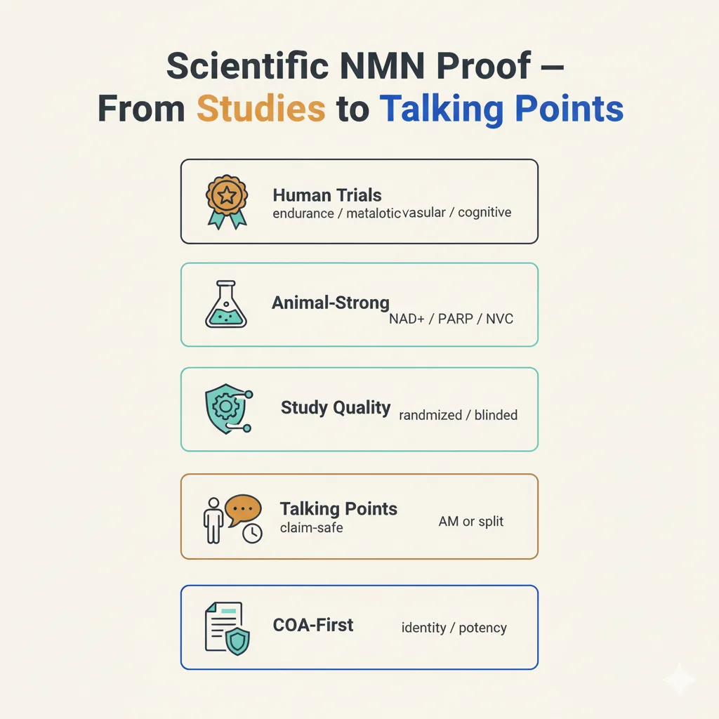 Infographic translating scientific NMN proof into verified storytelling
